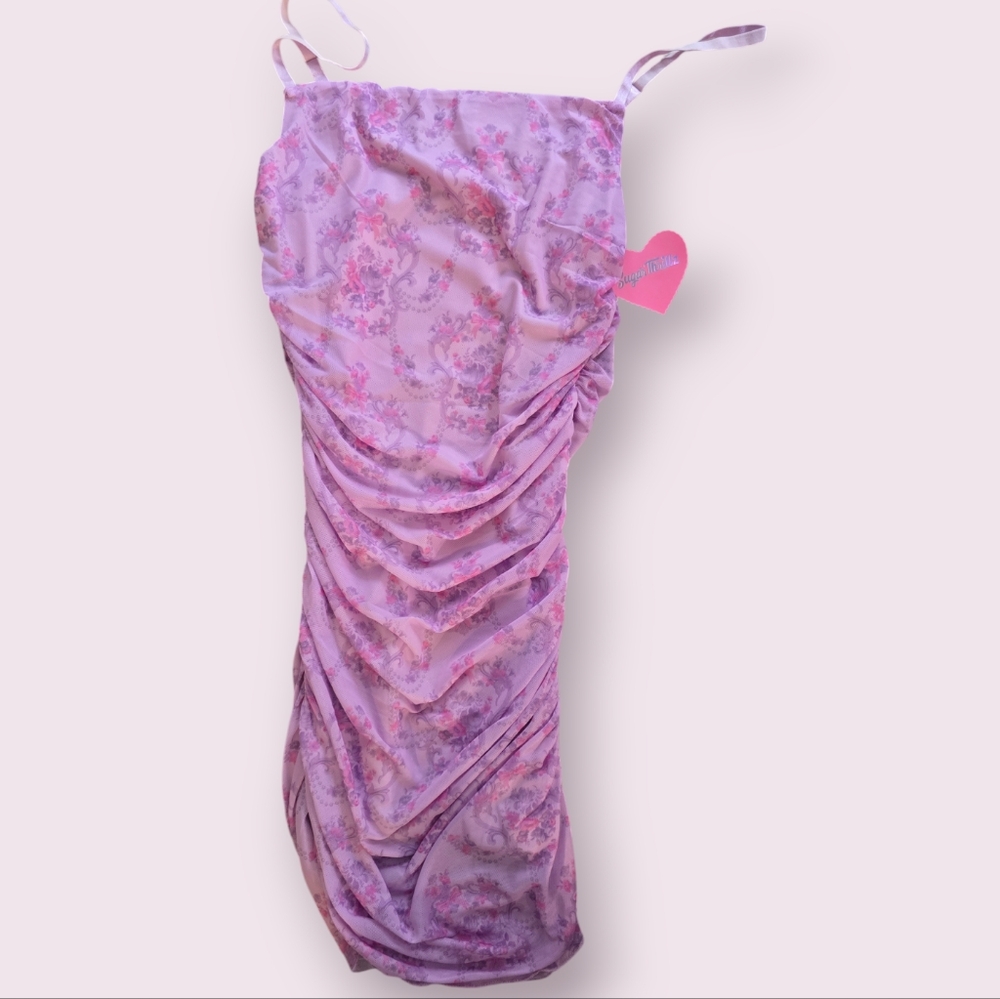 NWT Sugar Thrillz Lilac floral/bows Dress, size medium